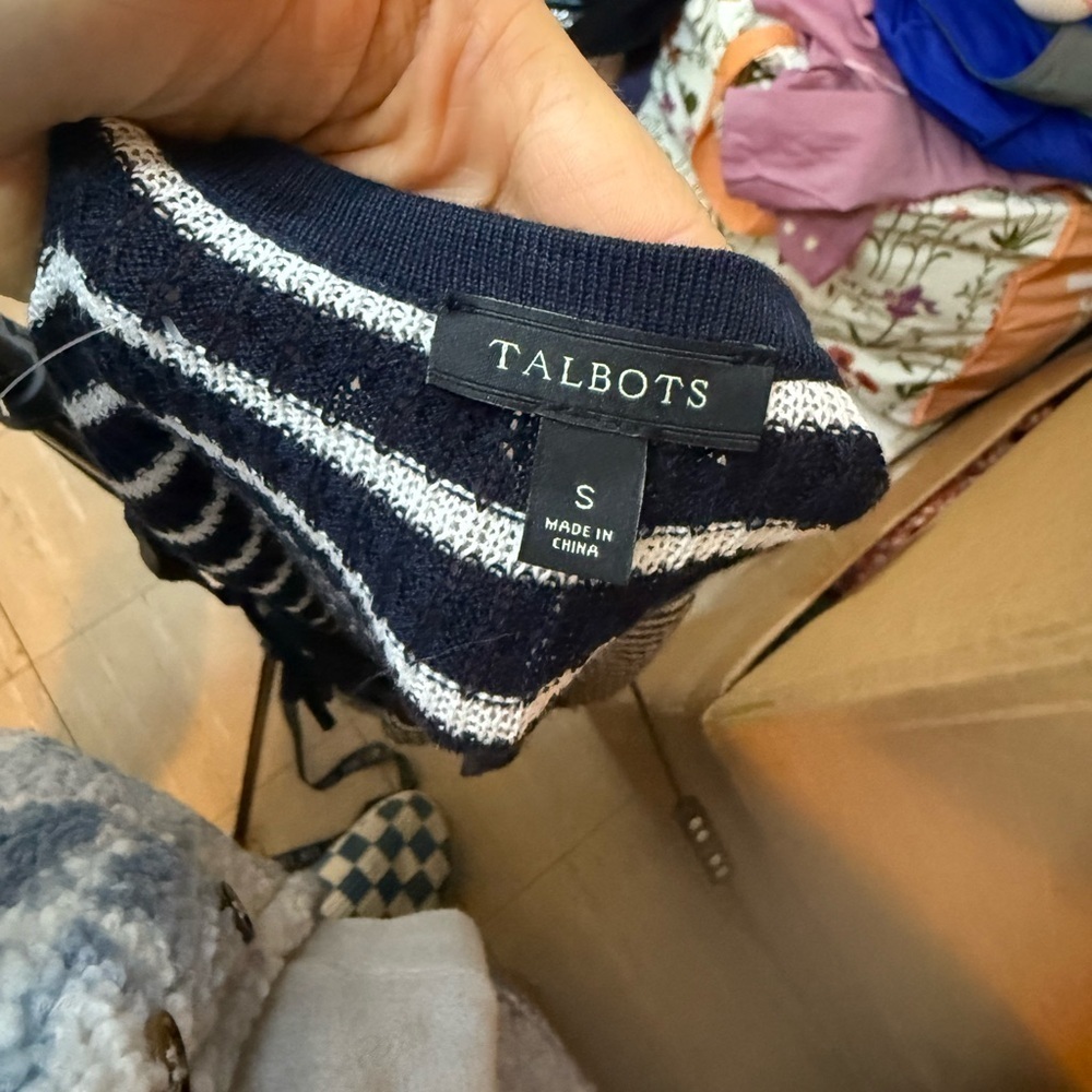 Talbots Navy Blue Striped Lace Up Knit Poncho - Picture 3 of 5